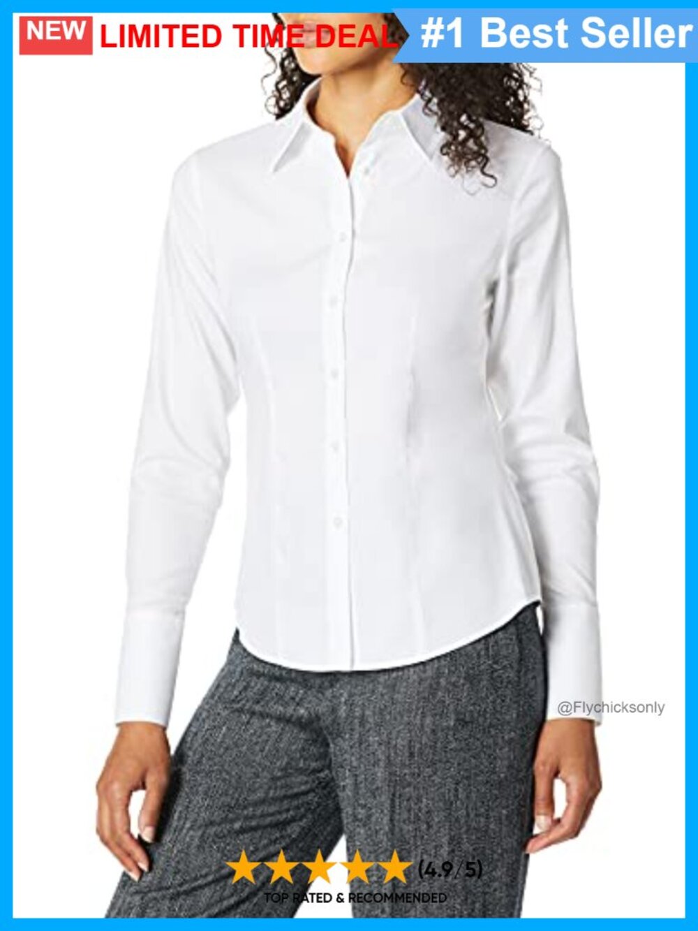Wrinkle Free Long Sleeve Button Down Collared Blouse Work Top